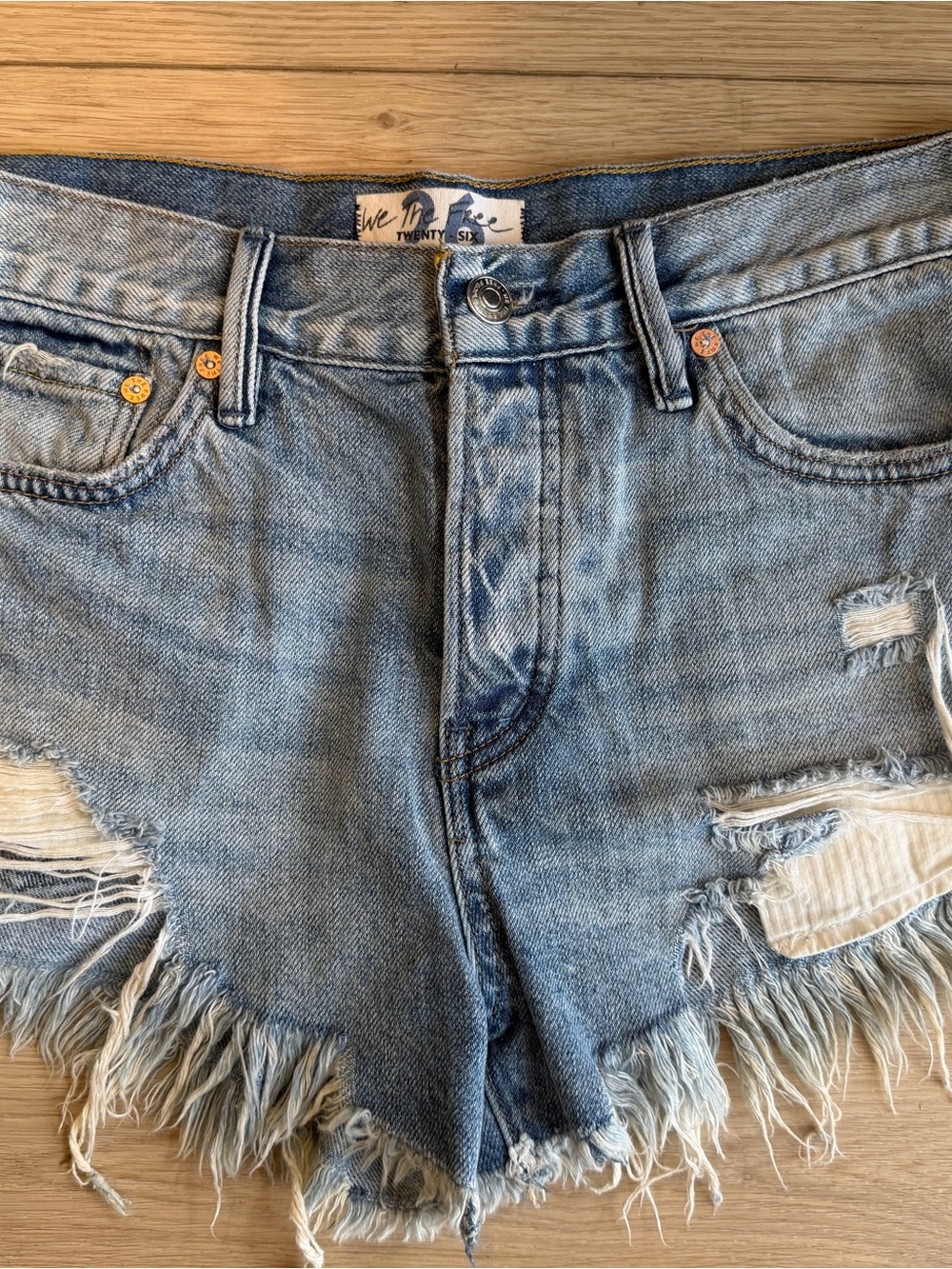 Free People Light Blue Distressed Frayed Hem Denim Shorts